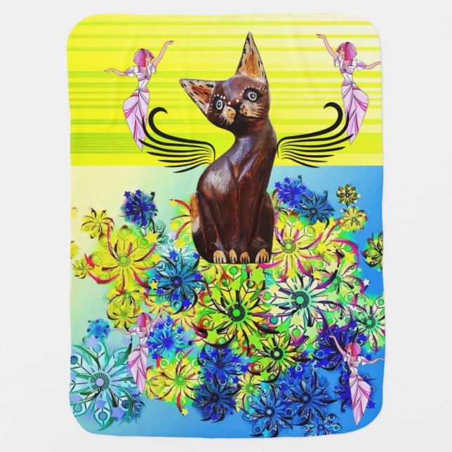 Kitten Fairy Floral Baby Blanket (Front)