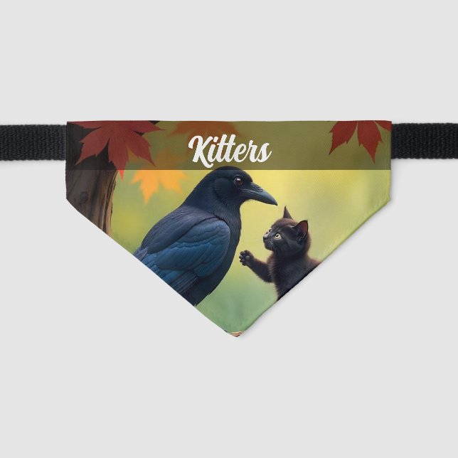 Kitten Fantasy of Cats and Crows Pet Bandana Collar (Front)