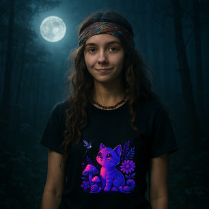 Kitten & Firefly Among Mushrooms T-Shirt