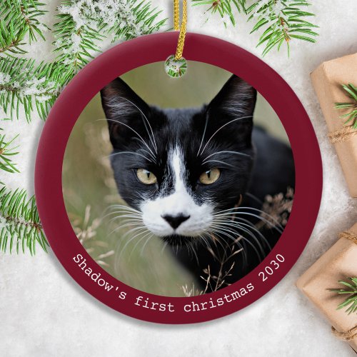 Kitten First Christmas Personalized Pet Cat Photo Ceramic Ornament