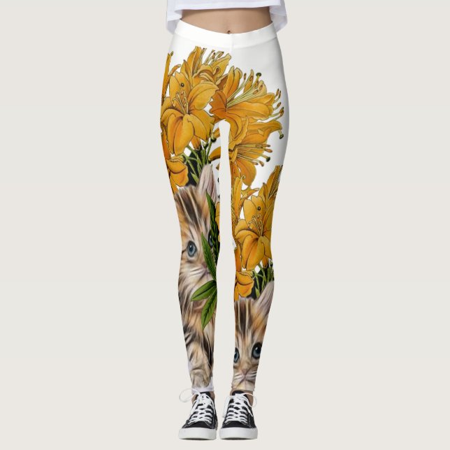 Kitten Floral Leggings (Front)