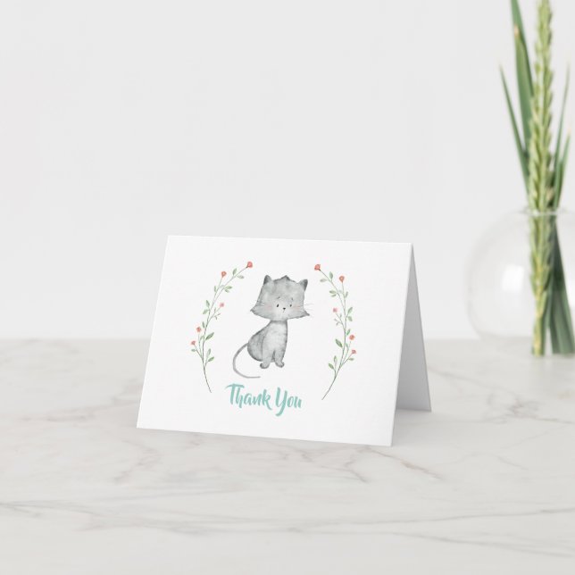 Kitten Floral Letterpress Thank You Card (Front)