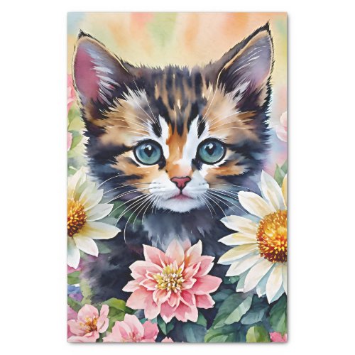 Kitten Floral Watercolor Art Tissue Paper