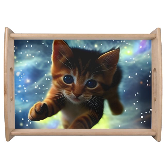 Kitten Flying in Space Serving Tray (Front)