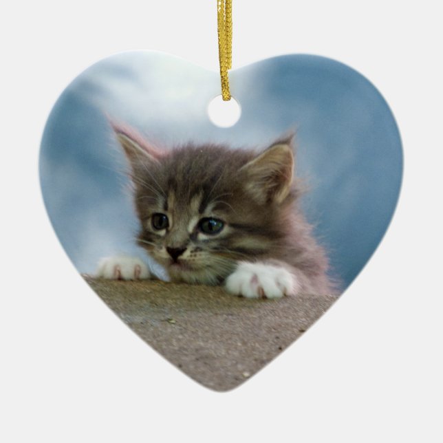 Kitten for Christmas Ceramic Ornament (Front)