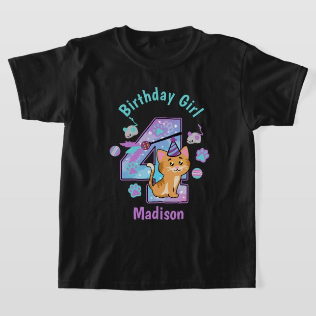 Kitten Fourth Birthday shirt Cat Birthday  (Laydown)