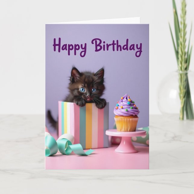 Kitten Gift Box Birthday Card (Front)