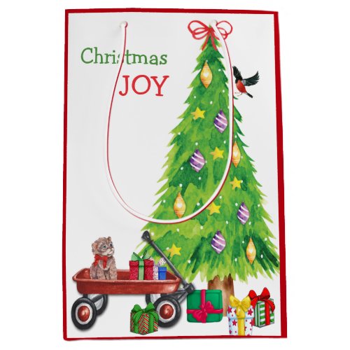 Kitten Gift in Wagon Bird and Christmas Tree Medium Gift Bag
