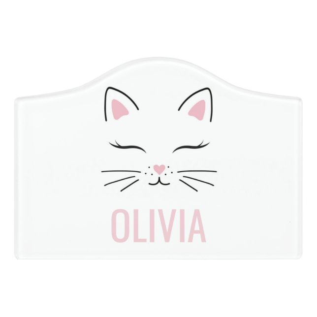 Kitten Girls Room personalized Sign kitty face (Small Crest Front)