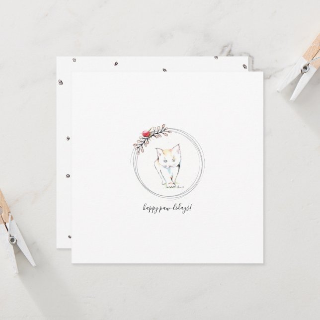 Kitten Happy Paw-Lidays Christmas Card (Front/Back In Situ)