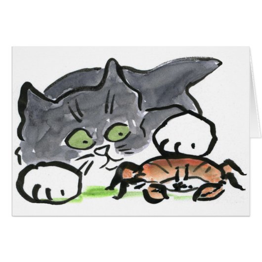 Kitten has found a Crab on the Beach Cards (Front Horizontal)