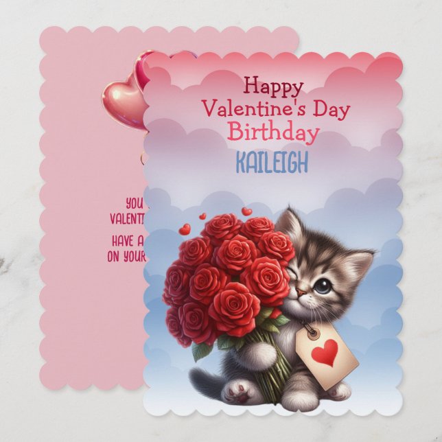 Kitten Heart Birthday Valentine's Day Holiday Card (Front/Back)