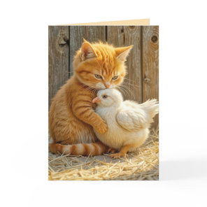 Kitten Hugging a Chick Thinking of You Card