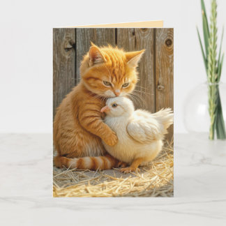 Kitten Hugging a Chick Thinking of You Card