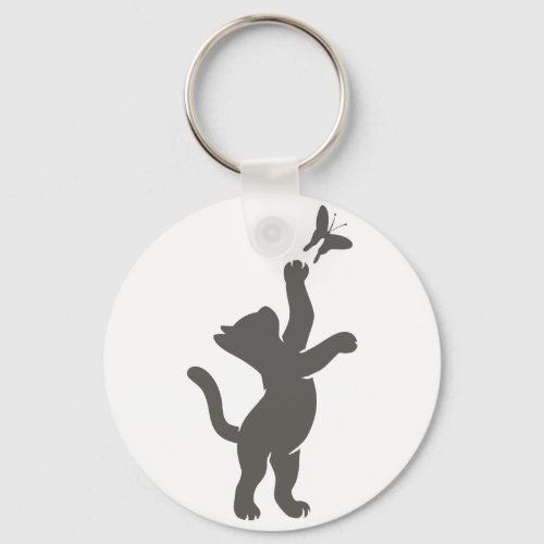 kitten hunting a butterfly _ Choose back color Keychain