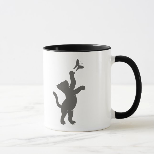 kitten hunting a butterfly - Choose back color Mug (Right)