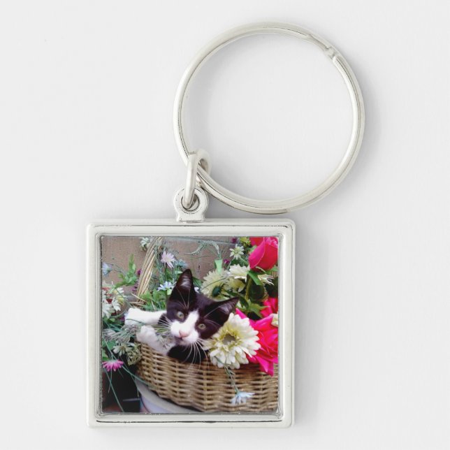 Kitten in a Basket Keychain (Front)