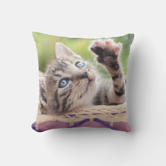 Kitten In A Basket Throw Pillow (Front)