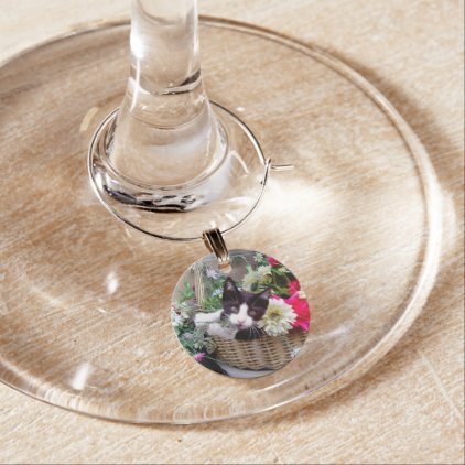 Kitten in a Basket Wine Glass Charm