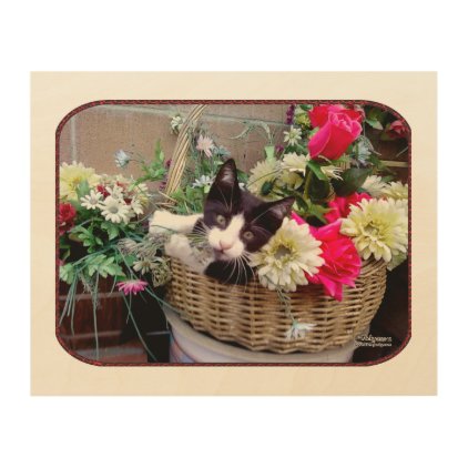 Kitten in a Basket Wood Wall Art