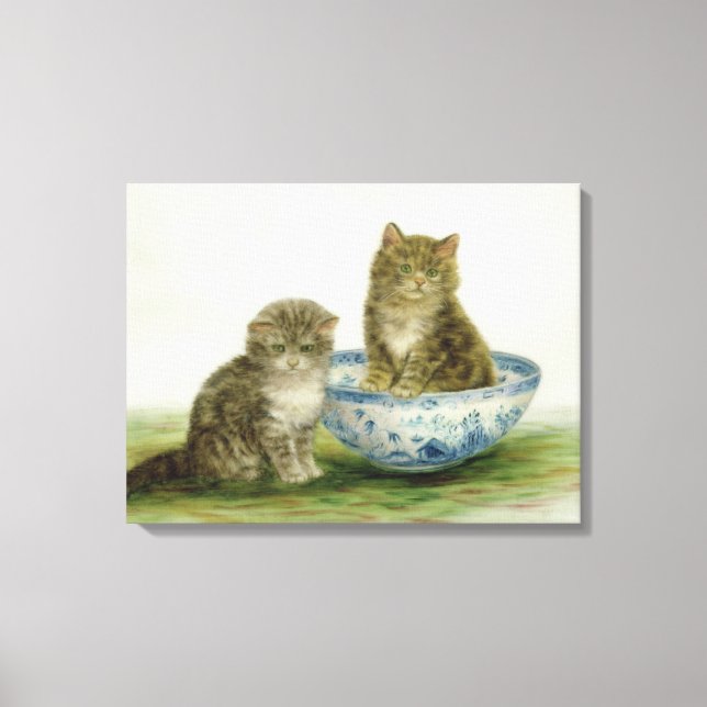 Kitten in a Blue China Bowl Canvas Print (Front)