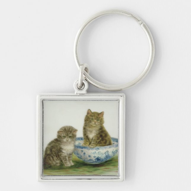 Kitten in a Blue China Bowl Keychain (Front)