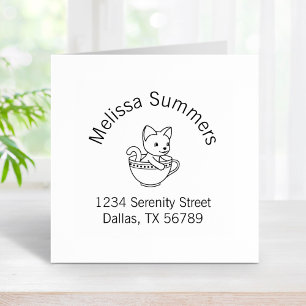 Kitten in a Cup - Cat in a Teacup Arch Address 2 Rubber Stamp