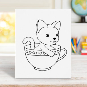 Kitten in a Cup - Cat in a Teacup Coloring Page Poster