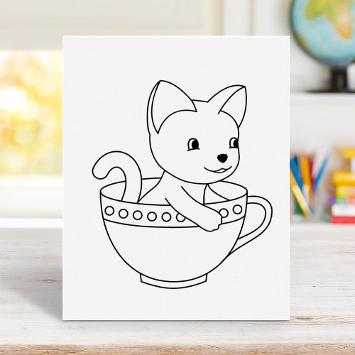 Kitten in a Cup _ Cat in a Teacup Coloring Page Poster