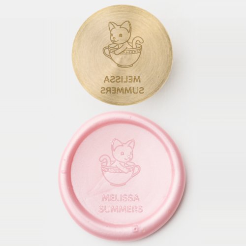 Kitten in a Cup Cat in a Teacup Custom Name Wax Seal Stamp