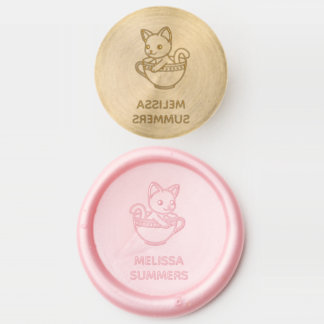 Kitten in a Cup, Cat in a Teacup Custom Name Wax Seal Stamp