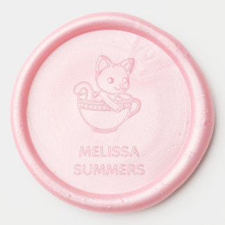 Kitten in a Cup, Cat in a Teacup Custom Name Wax Seal Sticker