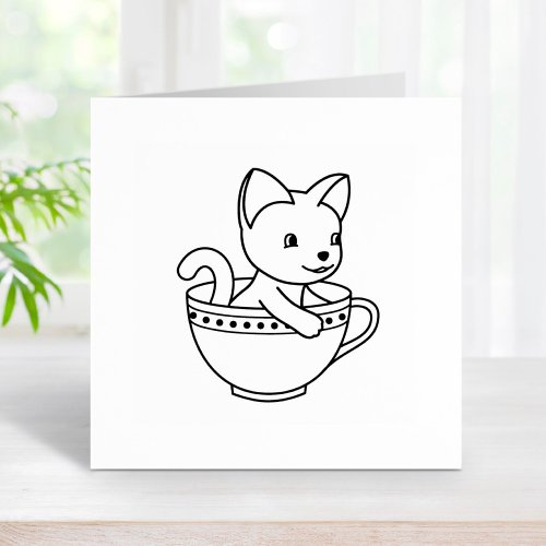 Kitten in a Cup _ Cat in a Teacup Rubber Stamp