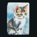 Kitten in a Floral Flower Garden iPad Mini Cover<br><div class="desc">This heartwarming image showcases an adorable kitten with striking blue eyes and a blend of black, white, and orange fur. The soft, watercolor-like background, with its blend of blue and white hues, enhances the dreamy atmosphere. The kitten's curious gaze and relaxed posture add a sense of innocence and charm, making...</div>