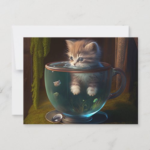 Kitten in a glass teacup _ Cat Postcard