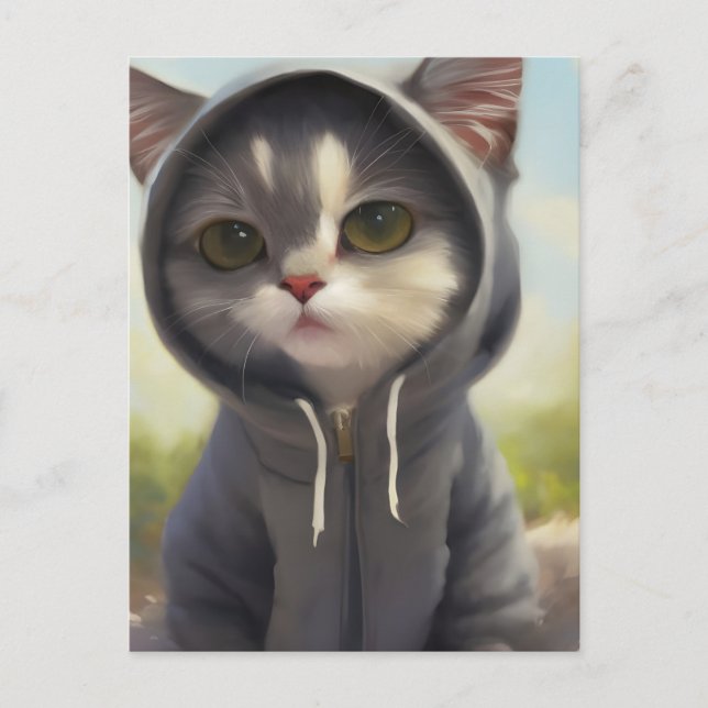 Kitten in a Hoodie Postcard (Front)