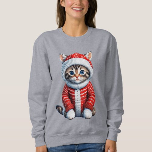 Kitten in a Red and White Christmas Sweater
