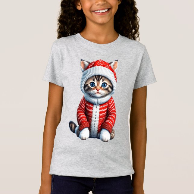 Kitten in a Red and White Christmas Sweater Kid's (Front)
