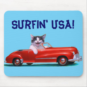 Kitten in a Red Convertible Mouse Pad