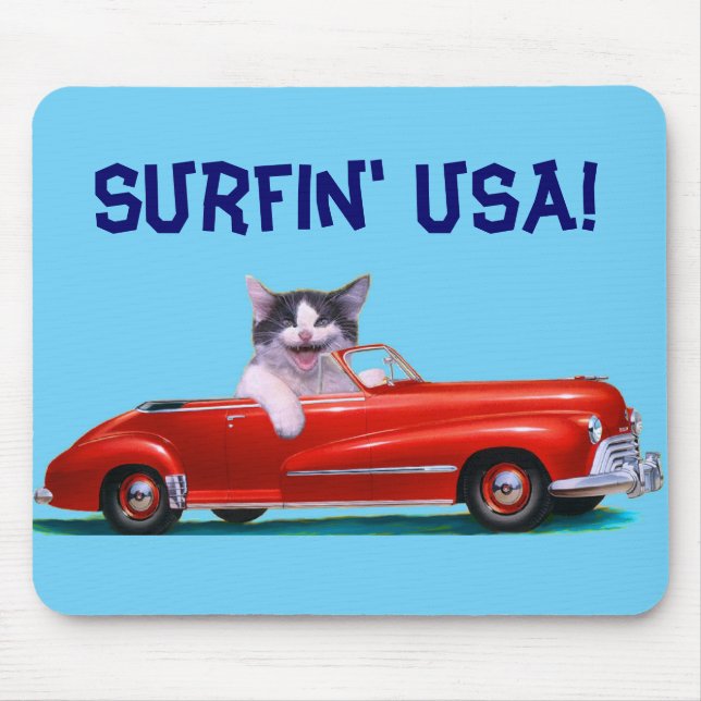 Kitten in a Red Convertible Mouse Pad (Front)