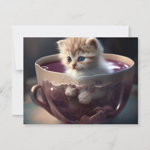 Kitten in a red teacup _ Cat Postcard