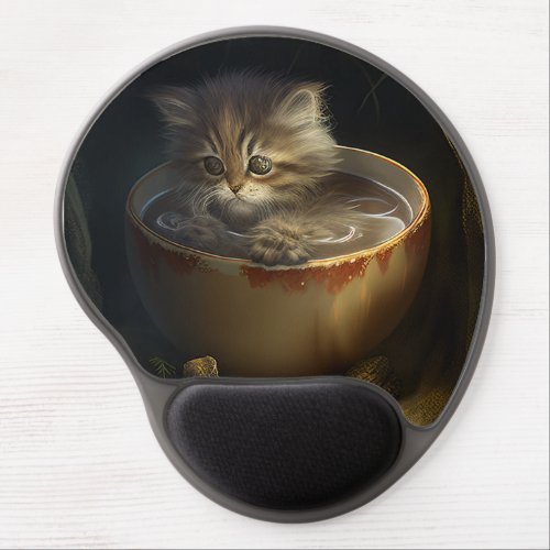 Kitten in a teacup baby animal  gel mouse pad