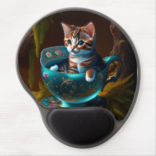 Kitten in a teacup baby animal  gel mouse pad