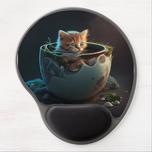 Kitten in a teacup baby animal  gel mouse pad