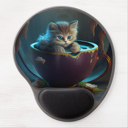 Kitten in a teacup baby animal  gel mouse pad