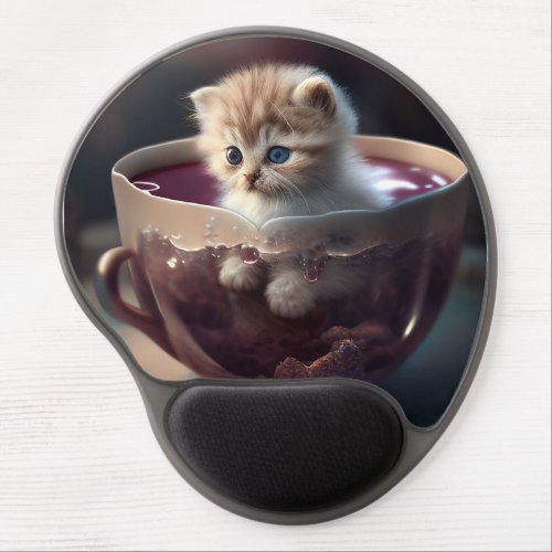 Kitten in a teacup baby animal  gel mouse pad