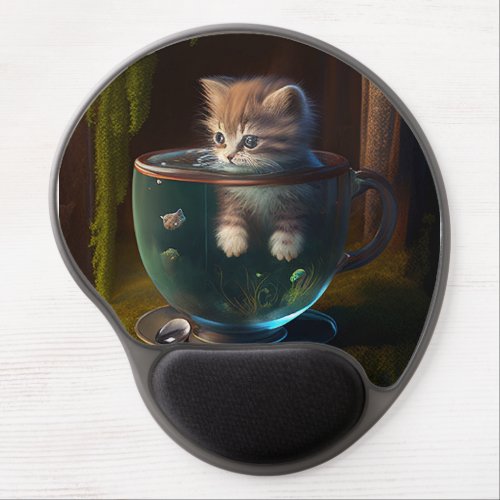 Kitten in a teacup baby animal  gel mouse pad