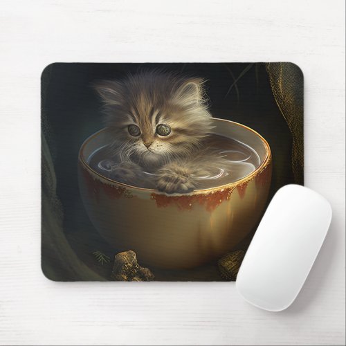 Kitten in a teacup baby animal mouse pad