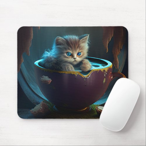 Kitten in a teacup baby animal mouse pad