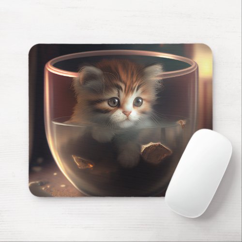 Kitten in a teacup baby animal mouse pad